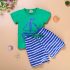 2 Pieces Cutie Blue Boat T-Shirt Top + Shorts Kids Clothes Set Casual Baby Outfit