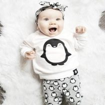 2 Pieces Cutie Penguin T-shirt Top + Pants Kids Clothes Set Fashionable Baby Outfit