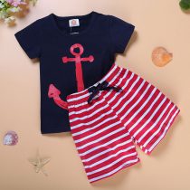 2 Pieces Cutie Red Anchor T-Shirt Top + Shorts Kids Clothes Set Casual Baby Outfit