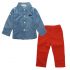 2 Pieces Denim Skinny Shirt and Chino Red Pants Clothes Set Fashionable Boy Outfit