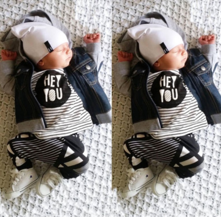 2 Pieces Hey You Long Sleeve Top + Pants Kids Clothes Set Casual Baby Outfit