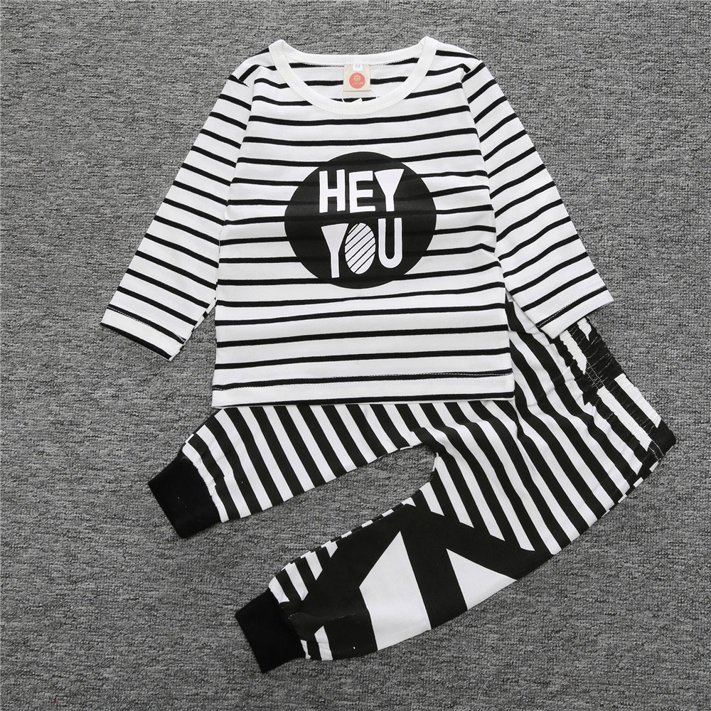 2 Pieces Hey You Long Sleeve Top + Pants Kids Clothes Set Casual Baby Outfit