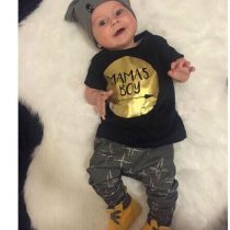 2 Pieces Mamas’ Boy T-shirt Tops + Pants Kids Clothes Set Fashionable Boys Outfit