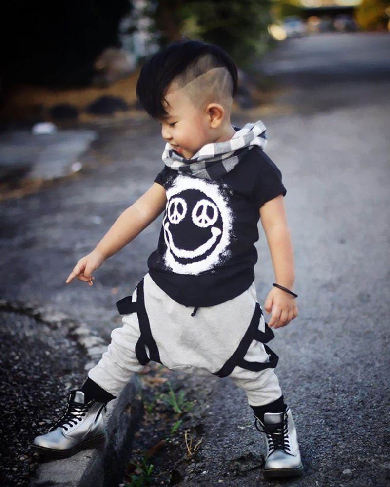 2 Pieces Peace Out Patchwork T-shirt Tops + Harem Pants Kids Clothes Set Fashionable Boys Outfit