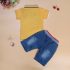 2 Pieces Summer Arvo Stylish Polo + Denim Shorts Clothes Set fashionable Boy Outfit
