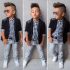 3 Pieces Check Skinny Shirt + 2 Buttons Blazer and Denim Jeans Kids Clothes Set Fashionable Boy Outfit