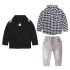 3 Pieces Check Skinny Shirt + 2 Buttons Blazer and Denim Jeans Kids Clothes Set Fashionable Boy Outfit