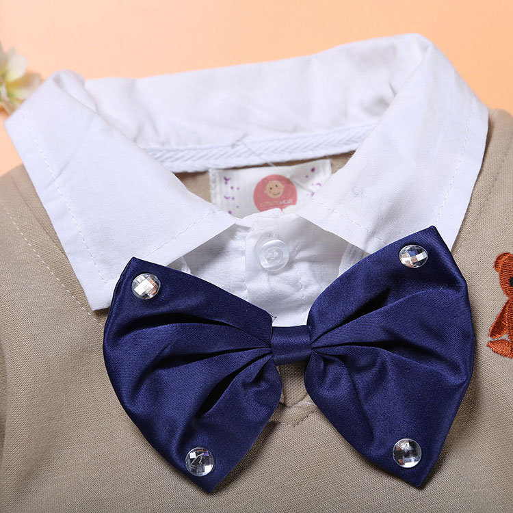 3 Pieces Combined Cardigan + White Shirt + Bow Tie And Denim Jeans Pants Clothes Set fashionable Boy Outfit