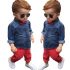3 Pieces Denim Shirt Bow Tie + Chino Red Pants Kids Clothes Set Fashionable Boy Outfit
