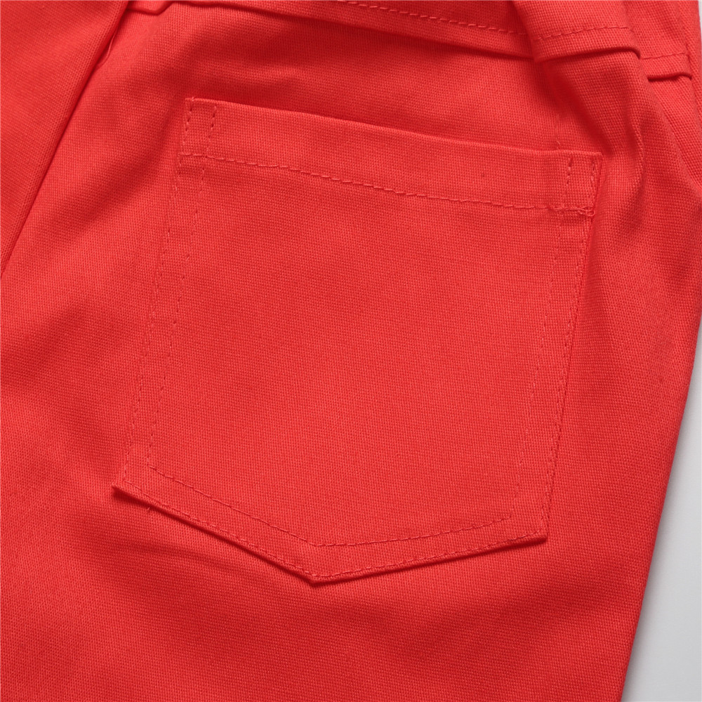 3 Pieces Denim Shirt Bow Tie + Chino Red Pants Kids Clothes Set Fashionable Boy Outfit