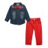 3 Pieces Denim Shirt Bow Tie + Chino Red Pants Kids Clothes Set Fashionable Boy Outfit