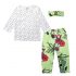 3 Pieces Floral Long Sleeves Tops With Bow Headband + Pants Kids Clothes Set Retro Baby Outfit