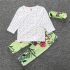 3 Pieces Floral Long Sleeves Tops With Bow Headband + Pants Kids Clothes Set Retro Baby Outfit