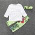 3 Pieces Floral Long Sleeves Tops With Bow Headband + Pants Kids Clothes Set Retro Baby Outfit