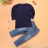 3 Pieces Summer Arvo Stylish White Polo With A Bow Tie + Navy Blue Cardigan And Denim Jeans Clothes Set fashionable Boy Outfit