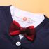 3 Pieces Summer Arvo Stylish White Polo With A Bow Tie + Navy Blue Cardigan And Denim Jeans Clothes Set fashionable Boy Outfit