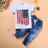 3 Pieces Union Jack + American Flag T-Shirts And Denim Joggers Pants Clothes Set Casual Boy Outfit