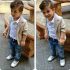 3 Pieces White Polo + Blazer and Denim Jeans Kids Clothes Set Fashionable Boy Outfit