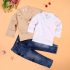 3 Pieces White Polo + Blazer and Denim Jeans Kids Clothes Set Fashionable Boy Outfit