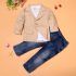 3 Pieces White Polo + Blazer and Denim Jeans Kids Clothes Set Fashionable Boy Outfit