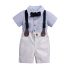 4 Pieces Summer Arvo Stylish Striped Short Sleeves Shirt with Bow Tie & Suspenders + Wheat Rinse Shorts Clothes Set fashionable Boy Outfit