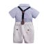 4 Pieces Summer Arvo Stylish Striped Short Sleeves Shirt with Bow Tie & Suspenders + Wheat Rinse Shorts Clothes Set fashionable Boy Outfit