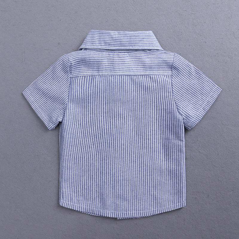4 Pieces Summer Arvo Stylish Striped Short Sleeves Shirt with Bow Tie & Suspenders + Wheat Rinse Shorts Clothes Set fashionable Boy Outfit