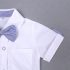 4 Pieces Summer Arvo Stylish White Short Sleeves Shirt with Bow Tie & Suspenders + khaki Chino Shorts Clothes Set fashionable Boy Outfit