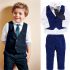 4 Pieces White Shirt With Tie + Skinny Waistcoat and Pants Set Fashionable Boy Outfit