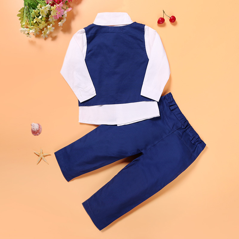 4 Pieces White Shirt With Tie + Skinny Waistcoat and Pants Set Fashionable Boy Outfit