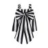 2 Pieces Summer Arvo Stylish Black N White Striped Ribbon Short Sling Top + Ripped Skinny White Pants Clothes Set fashionable Girls Outfit
