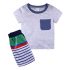 2 Pieces Summer Beach Stylish Pocket T-Shirt + Comfy Colourful Striped Shorts Clothes Set fashionable Boy Outfit