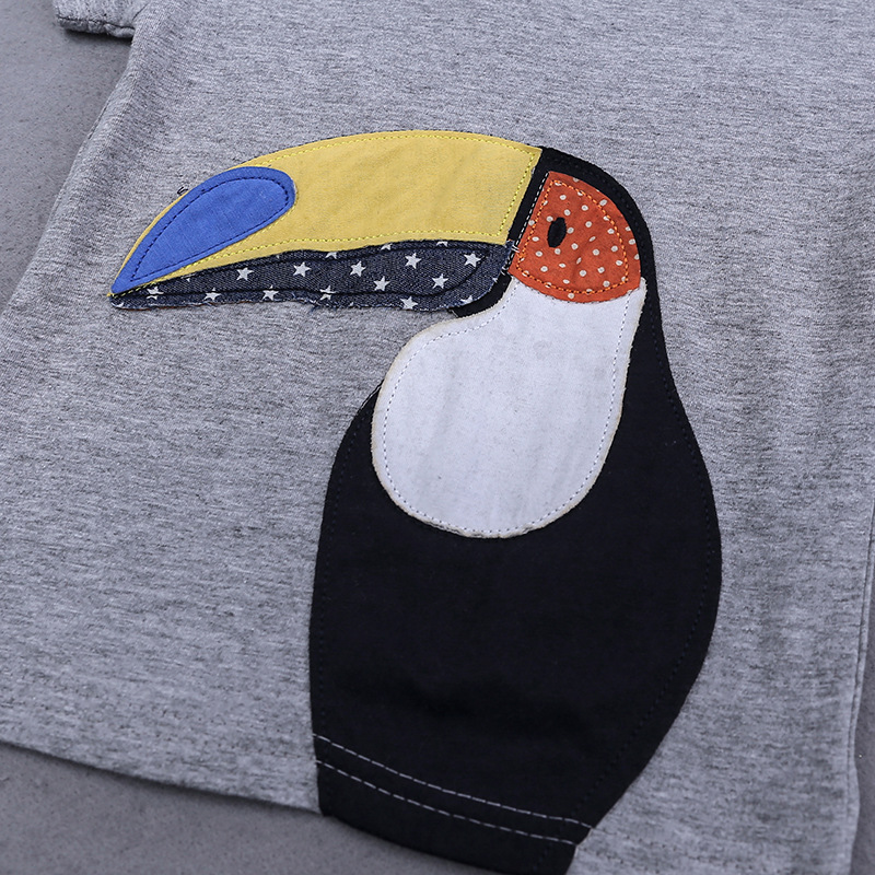2 Pieces Summer Beach Stylish T-Shirt With Toucan Patched + Comfy Yellow and White Striped Shorts Clothes Set fashionable Boy Outfit