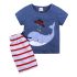 2 Pieces Summer Beach Stylish T-Shirt With Whale Patched + Comfy White and Red Striped Shorts Clothes Set fashionable Boy Outfit