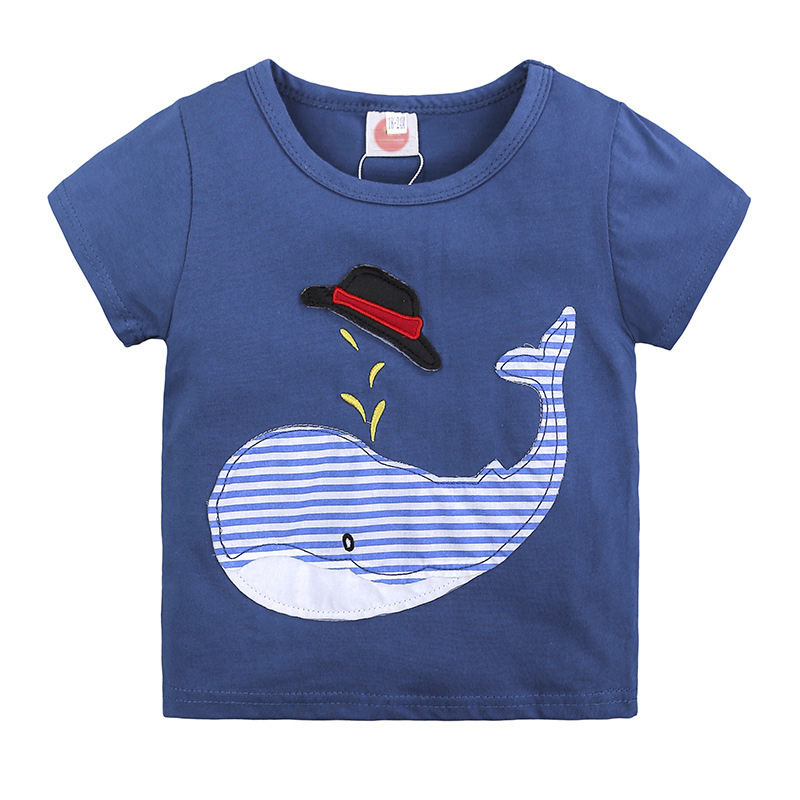 2 Pieces Summer Beach Stylish T-Shirt With Whale Patched + Comfy White and Red Striped Shorts Clothes Set fashionable Boy Outfit