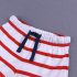 2 Pieces Summer Beach Stylish T-Shirt With Whale Patched + Comfy White and Red Striped Shorts Clothes Set fashionable Boy Outfit