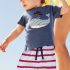 2 Pieces Summer Beach Stylish T-Shirt With Whale Patched + Comfy White and Red Striped Shorts Clothes Set fashionable Boy Outfit