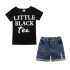 2 Pieces Summer Little Black Tee Top + Ripped Skinny Denim Shorts Clothes Set fashionable Girls Outfit
