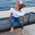 2 Pieces Summer Arvo Ruffle Detail Solid Top+ Ripped Skinny Denim Pants Clothes Set fashionable Girls Outfit