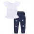 2 Pieces Summer Arvo Ruffle Detail Solid Top+ Ripped Skinny Denim Pants Clothes Set fashionable Girls Outfit