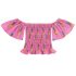 2 Pieces Summer Pink Printed Off Shoulder Top + Ripped Skinny Denim Shorts Clothes Set fashionable Girls Outfit