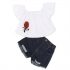 2 Pieces Summer White Off Shoulder Top With Matching Bow Headband + Ripped Skinny Denim Shorts Clothes Set fashionable Girls Outfit