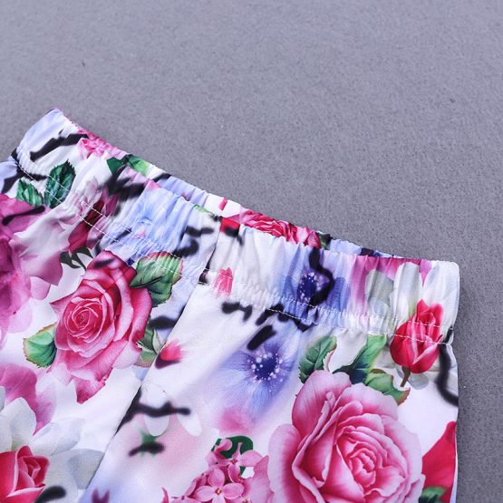 3 Pieces Summer Arvo Black Bell Sleeve Top + Floral Printed Short With Maxi Layer Clothes Set fashionable Girls Outfit