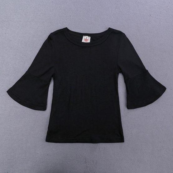 3 Pieces Summer Arvo Black Bell Sleeve Top + Floral Printed Short With Maxi Layer Clothes Set fashionable Girls Outfit