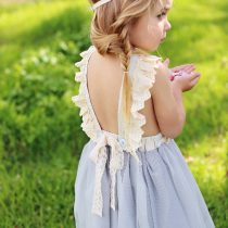 1 Piece Summer Ivory Lace Shoulder Detail Back Bow Tie Blue Tutu Dress Clothes Set fashionable Girls Outfit (2)