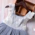 1 Piece Summer Ivory Lace Shoulder Detail Back Bow Tie Blue Tutu Dress Clothes Set fashionable Girls Outfit