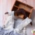 1 Piece Summer Ivory Lace Shoulder Detail Back Bow Tie Blue Tutu Dress Clothes Set fashionable Girls Outfit