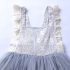 1 Piece Summer Ivory Lace Shoulder Detail Back Bow Tie Blue Tutu Dress Clothes Set fashionable Girls Outfit