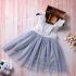 1 Piece Summer Ivory Lace Shoulder Detail Back Bow Tie Blue Tutu Dress Clothes Set fashionable Girls Outfit