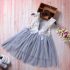 1 Piece Summer Ivory Lace Shoulder Detail Back Bow Tie Blue Tutu Dress Clothes Set fashionable Girls Outfit
